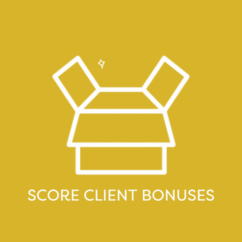 Minimal Icon of Open Box with Moving Stars, Score Client Bonuses as a Merchant Method Client